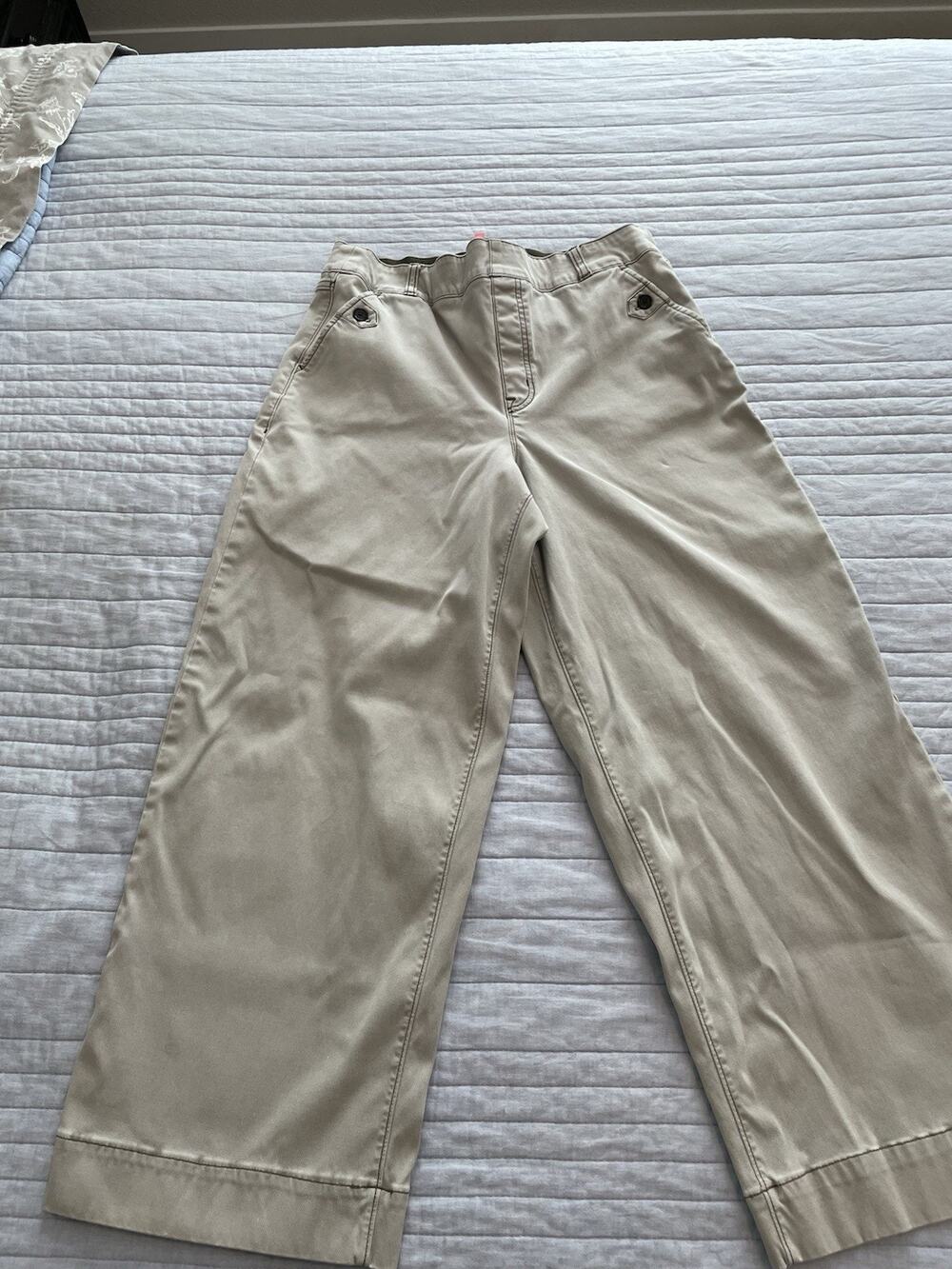 SPANX Women's Large Sage Green Cropped Wide Leg Pants Stretch D7